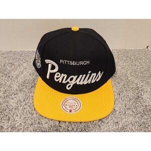 Mitchell & Ness Pittsburgh Penguins NHL Adjustable Snapback Hat Cap Black Yellow